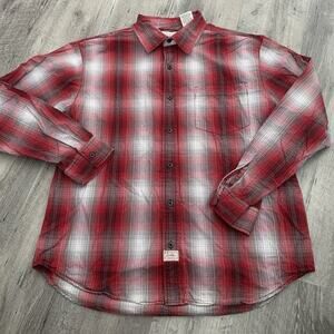 Levi Strauss Shirt Mens Large Red Plaid Long Sleeve Button Up 100% Cotton